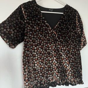 Madewell Velvet floral flutter sleeve top